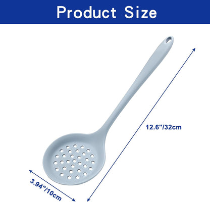 Round Slotted Spoon | 1 Pcs, Heat Resistant Silicone, Strainer Spoon, Non Stick Skimmer Spoon, Grey