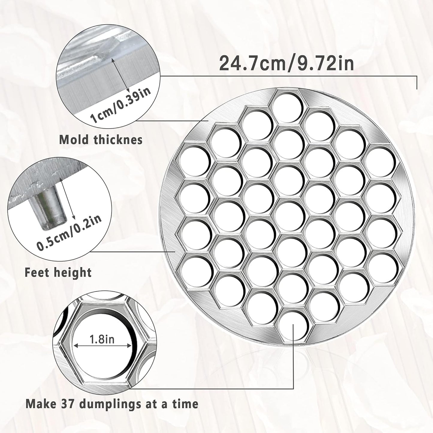 Ravioli Dumpling Mold, Food Grade Safe Dumplings Maker, Russian Pelmeni Maker with 37 Holes Double, Pastry Raviolis Wheel Cutter and Roller Pin for Making Dumplings Ravioli