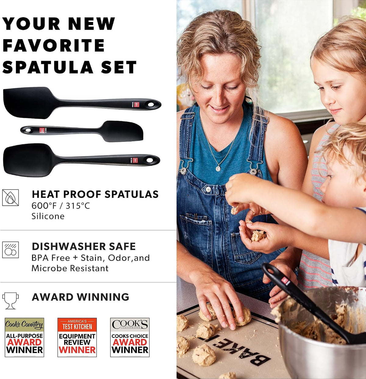 Silicone Spatula Set - 600F Heat Resistant, 3-Pc Black