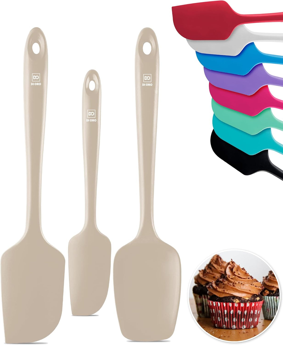 Silicone Spatula Set - 600F Heat Resistant, 3-Pc Black