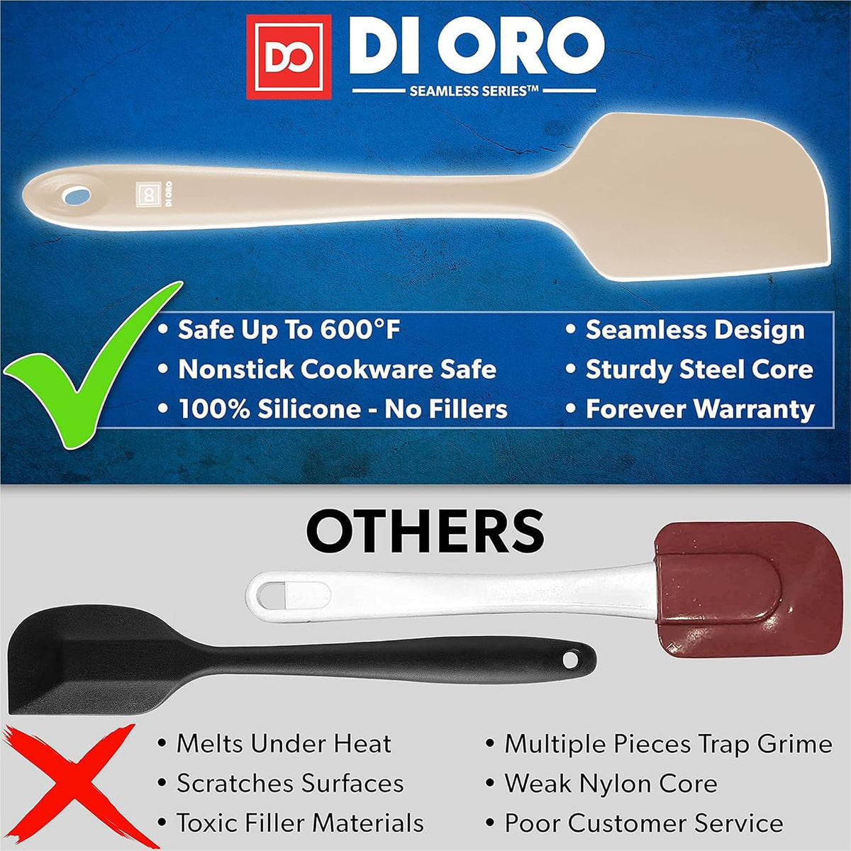Silicone Spatula Set - 600F Heat Resistant, 3-Pc Black
