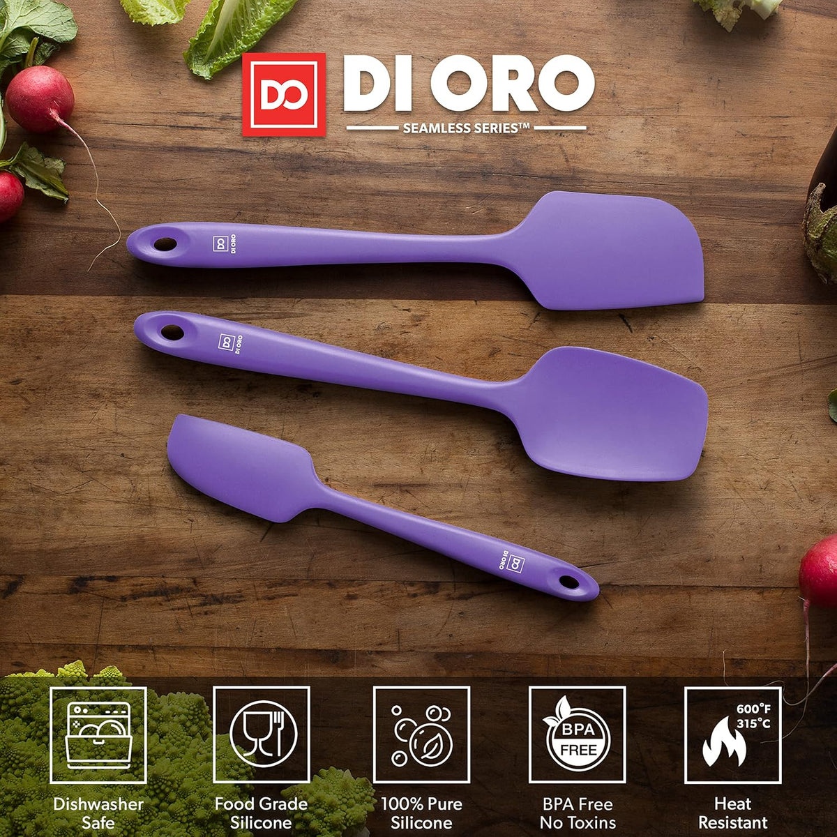 Silicone Spatula Set - 600F Heat Resistant, 3-Pc Black