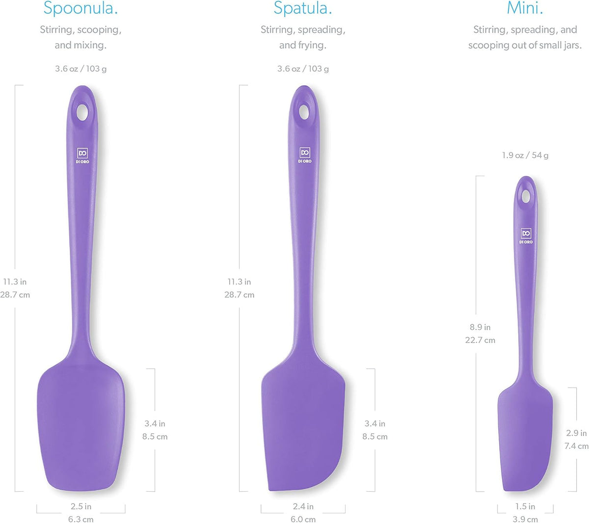 Silicone Spatula Set - 600F Heat Resistant, 3-Pc Black