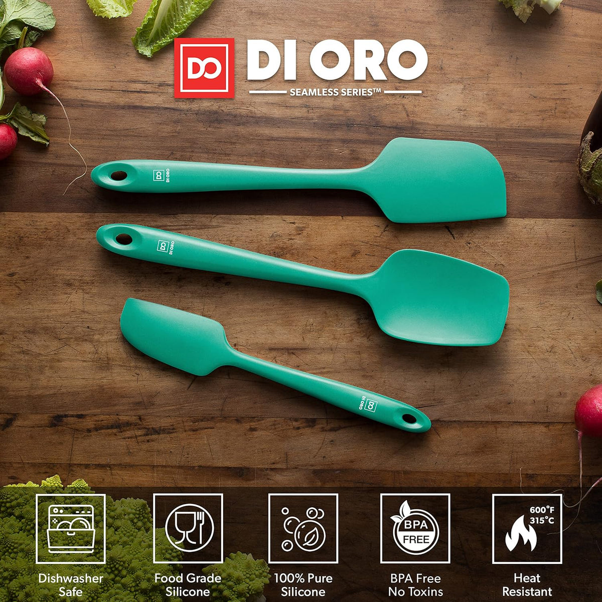 Silicone Spatula Set - 600F Heat Resistant, 3-Pc Black