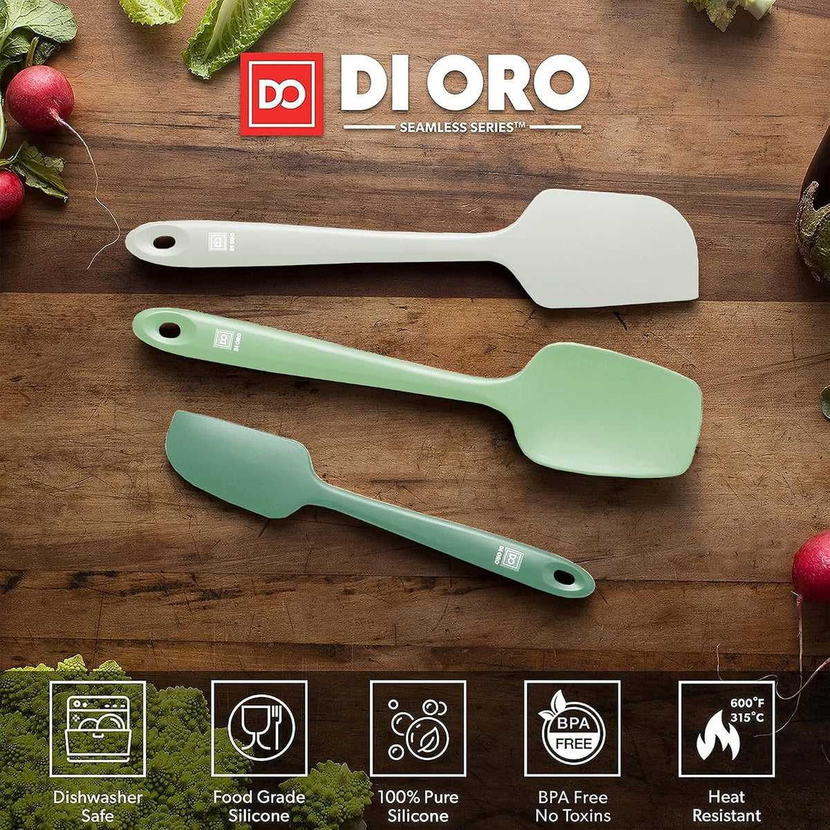 Silicone Spatula Set - 600F Heat Resistant, 3-Pc Black