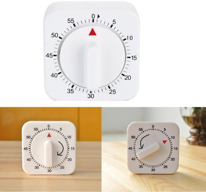 White Timer Clock Square 60-Minute Mechanical Kitchen Timer, No Batteries Required Ideal for Cooking Baking and Kitchen Timer, Wind up Visual Cooking Clock with Loud Alarm, Kitchen Supplies