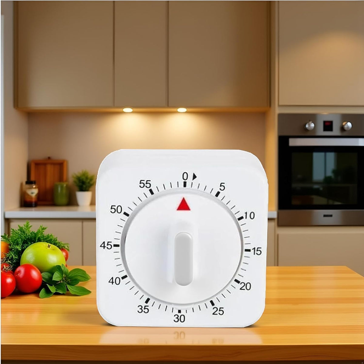 White Timer Clock Square 60-Minute Mechanical Kitchen Timer, No Batteries Required Ideal for Cooking Baking and Kitchen Timer, Wind up Visual Cooking Clock with Loud Alarm, Kitchen Supplies
