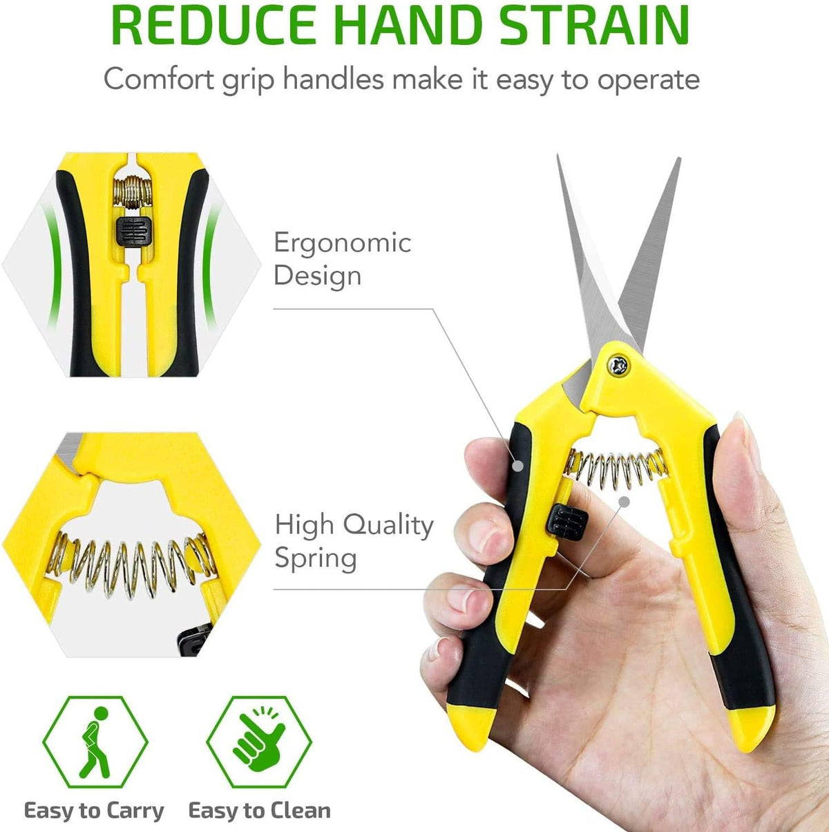 6.5 Inch Gardening Hand Pruner Pruning Shears Trimming Scissors with Straight Stainless Steel Blades for Bonsai, Herb, Bud, Hedge, Yellow