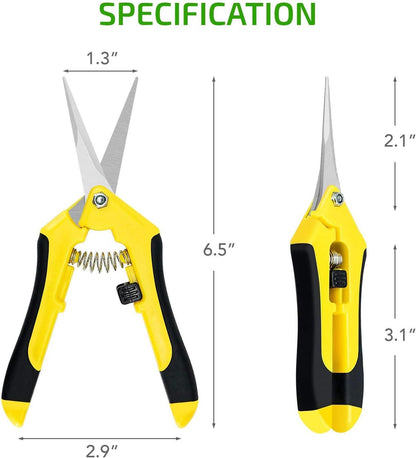 6.5 Inch Gardening Hand Pruner Pruning Shears Trimming Scissors with Straight Stainless Steel Blades for Bonsai, Herb, Bud, Hedge, Yellow