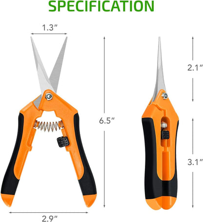 6.5 Inch Gardening Hand Pruner Pruning Shears Trimming Scissors with Straight Stainless Steel Blades for Bonsai, Herb, Bud, Hedge, Yellow