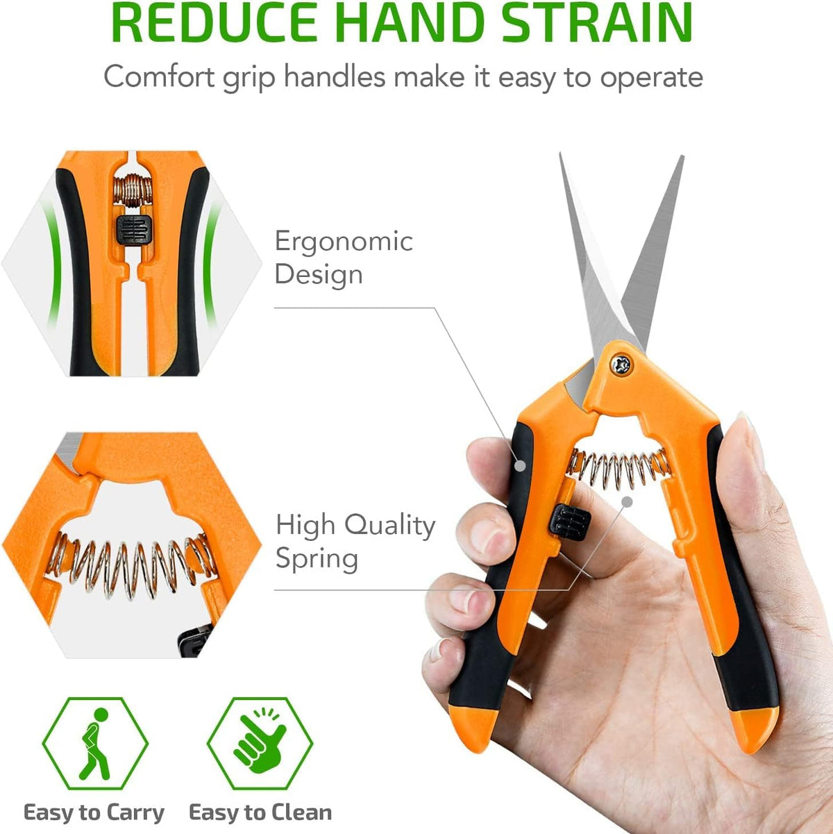 6.5 Inch Gardening Hand Pruner Pruning Shears Trimming Scissors with Straight Stainless Steel Blades for Bonsai, Herb, Bud, Hedge, Yellow