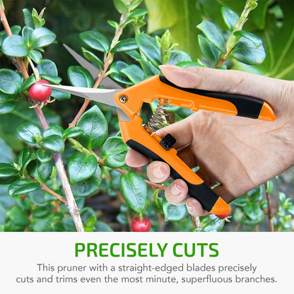 6.5 Inch Gardening Hand Pruner Pruning Shears Trimming Scissors with Straight Stainless Steel Blades for Bonsai, Herb, Bud, Hedge, Yellow