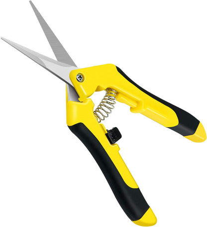 6.5 Inch Gardening Hand Pruner Pruning Shears Trimming Scissors with Straight Stainless Steel Blades for Bonsai, Herb, Bud, Hedge, Yellow
