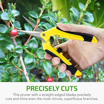6.5 Inch Gardening Hand Pruner Pruning Shears Trimming Scissors with Straight Stainless Steel Blades for Bonsai, Herb, Bud, Hedge, Yellow