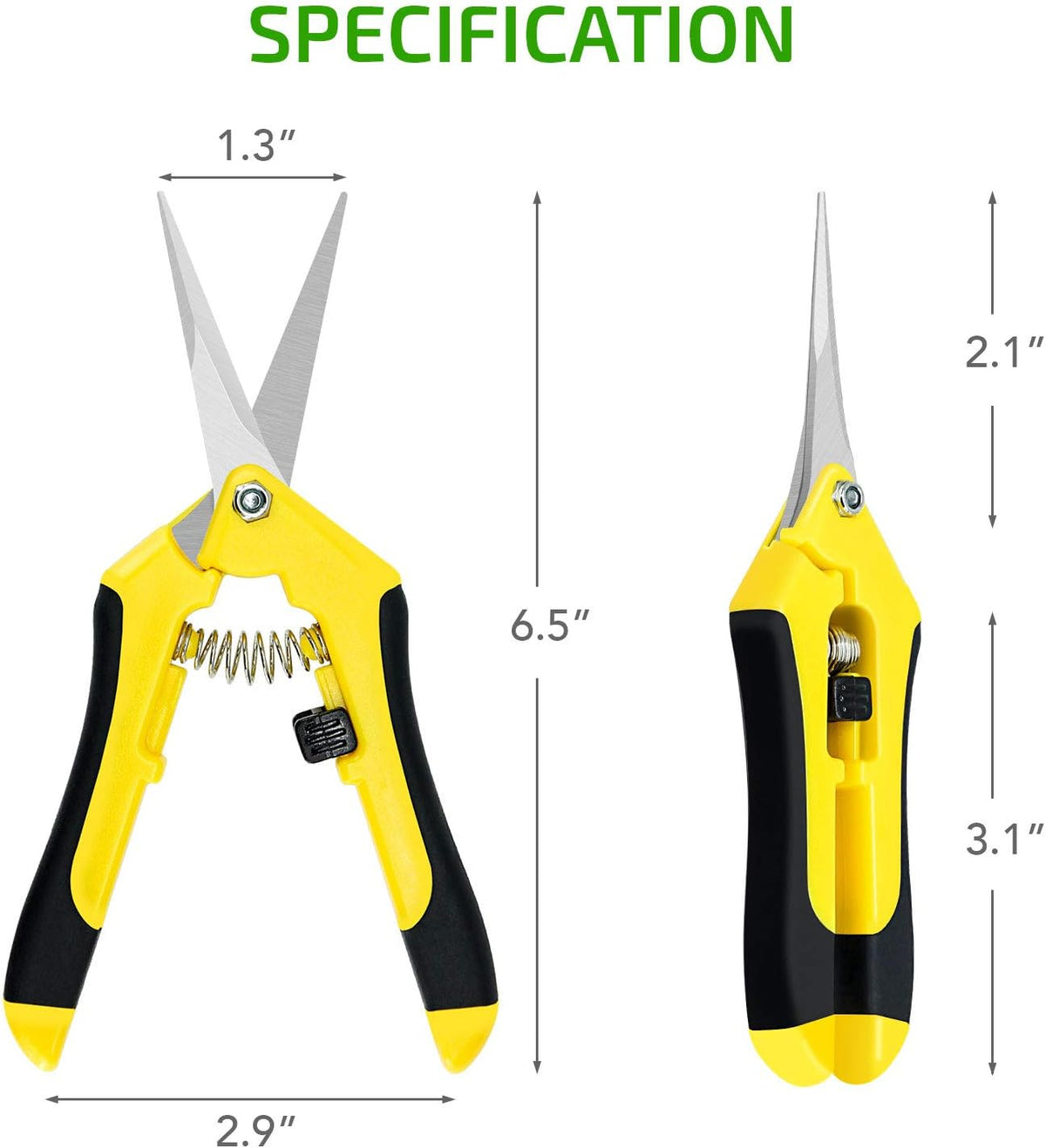 6.5 Inch Gardening Hand Pruner Pruning Shears Trimming Scissors with Straight Stainless Steel Blades for Bonsai, Herb, Bud, Hedge, Yellow