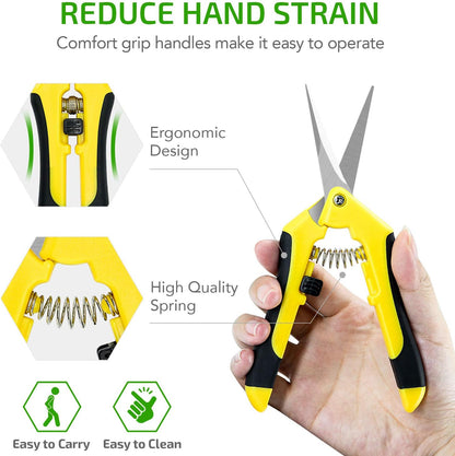 6.5 Inch Gardening Hand Pruner Pruning Shears Trimming Scissors with Straight Stainless Steel Blades for Bonsai, Herb, Bud, Hedge, Yellow