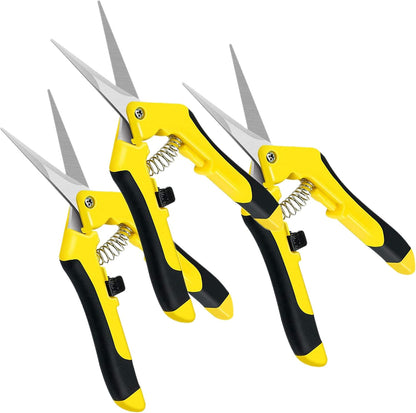 6.5 Inch Gardening Hand Pruner Pruning Shears Trimming Scissors with Straight Stainless Steel Blades for Bonsai, Herb, Bud, Hedge, Yellow