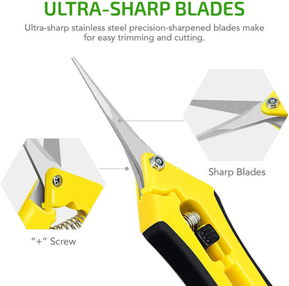 6.5 Inch Gardening Hand Pruner Pruning Shears Trimming Scissors with Straight Stainless Steel Blades for Bonsai, Herb, Bud, Hedge, Yellow