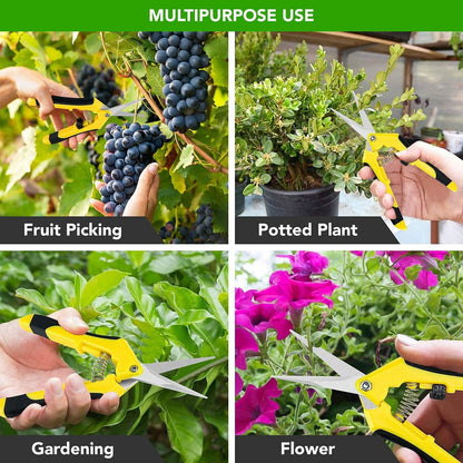 6.5 Inch Gardening Hand Pruner Pruning Shears Trimming Scissors with Straight Stainless Steel Blades for Bonsai, Herb, Bud, Hedge, Yellow