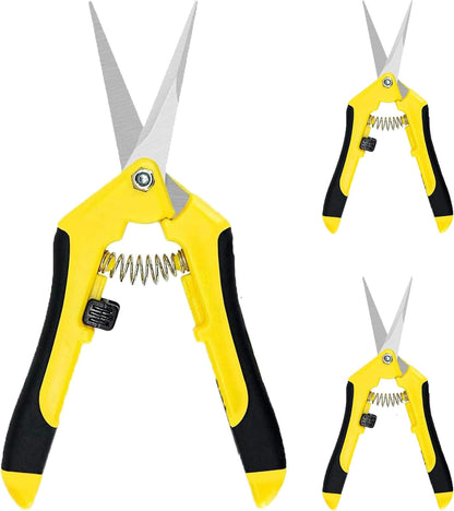 6.5 Inch Gardening Hand Pruner Pruning Shears Trimming Scissors with Straight Stainless Steel Blades for Bonsai, Herb, Bud, Hedge, Yellow