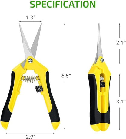 6.5 Inch Gardening Hand Pruner Pruning Shears Trimming Scissors with Straight Stainless Steel Blades for Bonsai, Herb, Bud, Hedge, Yellow
