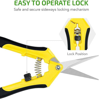 6.5 Inch Gardening Hand Pruner Pruning Shears Trimming Scissors with Straight Stainless Steel Blades for Bonsai, Herb, Bud, Hedge, Yellow