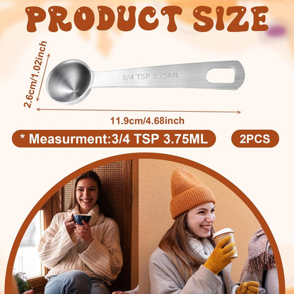 2 Pcs 3/4 Teaspoon Measuring Spoon (3.75ml | 1/4 tbsp| 1/8 oz) Stainless Steel Individual Measure Scoop Mini Metal Measuring Spoons Easy to Use and Easy to Wash for Cooking Baking Kitchen Gadgets