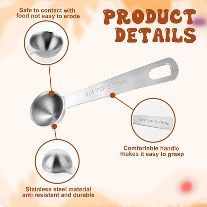 2 Pcs 3/4 Teaspoon Measuring Spoon (3.75ml | 1/4 tbsp| 1/8 oz) Stainless Steel Individual Measure Scoop Mini Metal Measuring Spoons Easy to Use and Easy to Wash for Cooking Baking Kitchen Gadgets