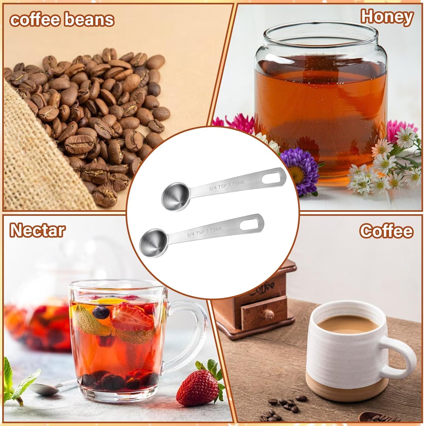 2 Pcs 3/4 Teaspoon Measuring Spoon (3.75ml | 1/4 tbsp| 1/8 oz) Stainless Steel Individual Measure Scoop Mini Metal Measuring Spoons Easy to Use and Easy to Wash for Cooking Baking Kitchen Gadgets
