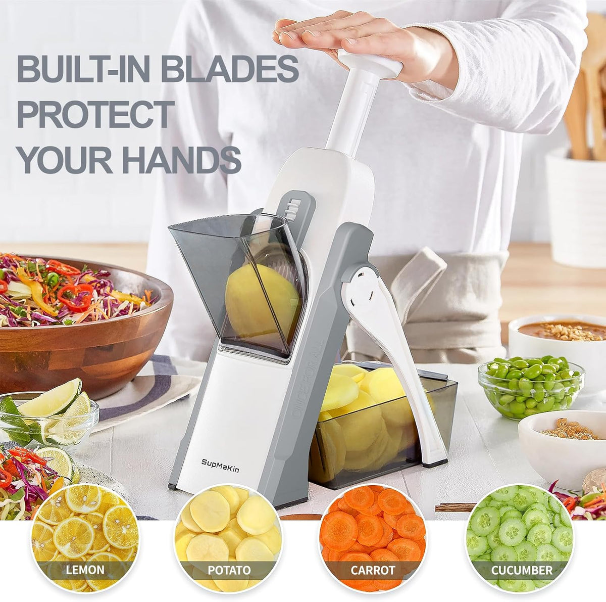 SupMaKin Safe Mandoline Slicer for Kitchen,Adjustable Potato Slicer 1-8 mm