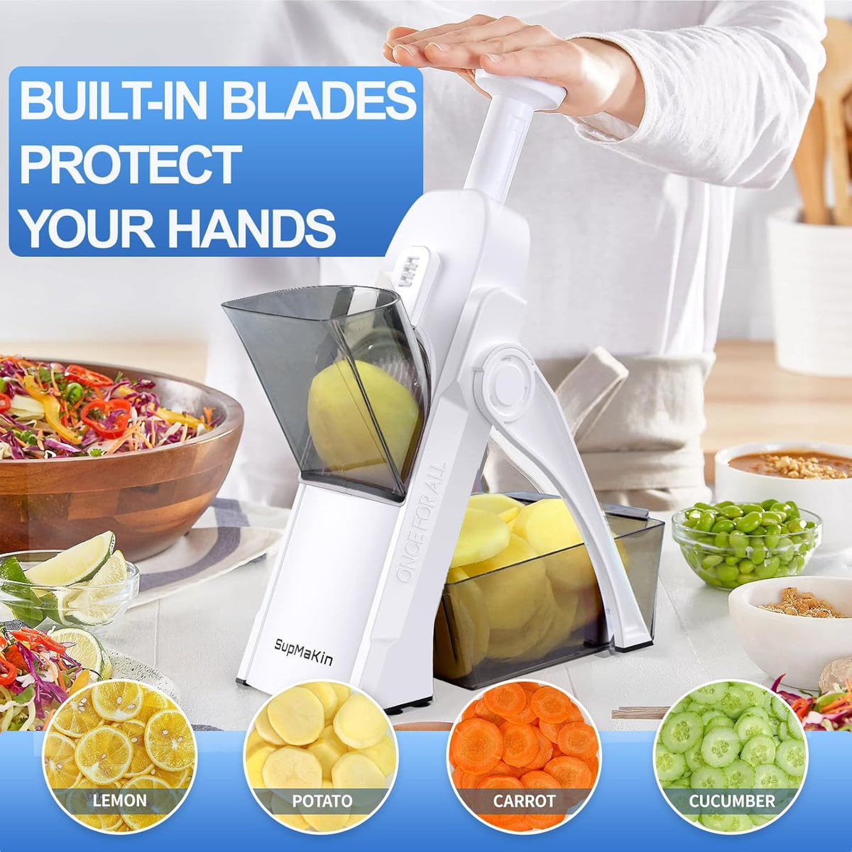 SupMaKin Safe Mandoline Slicer for Kitchen,Adjustable Potato Slicer 1-8 mm