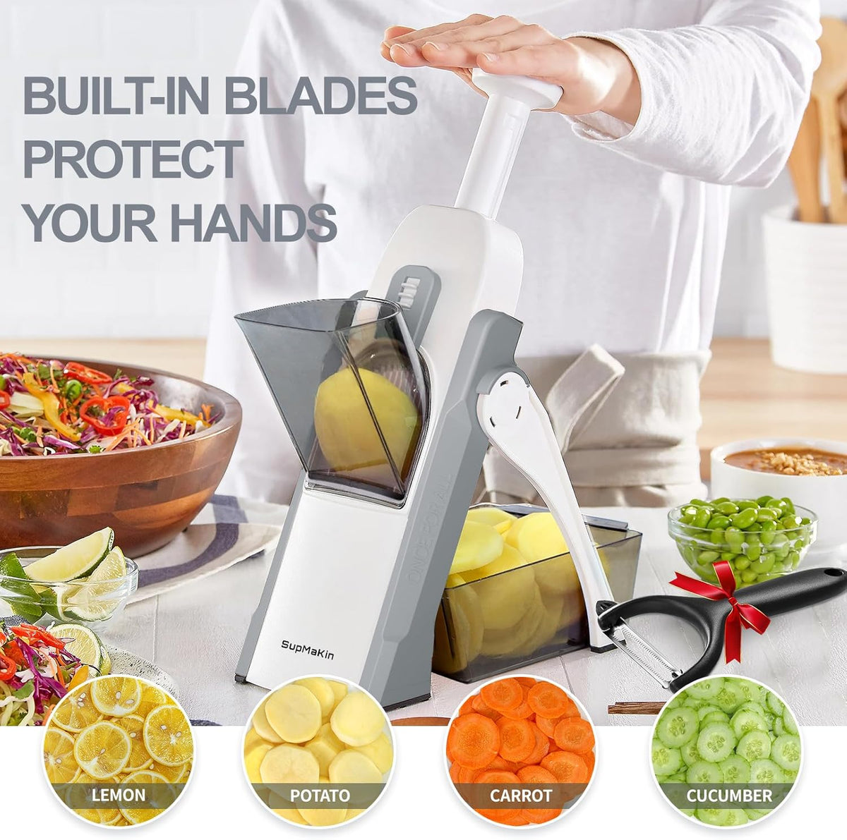 SupMaKin Safe Mandoline Slicer for Kitchen,Adjustable Potato Slicer 1-8 mm
