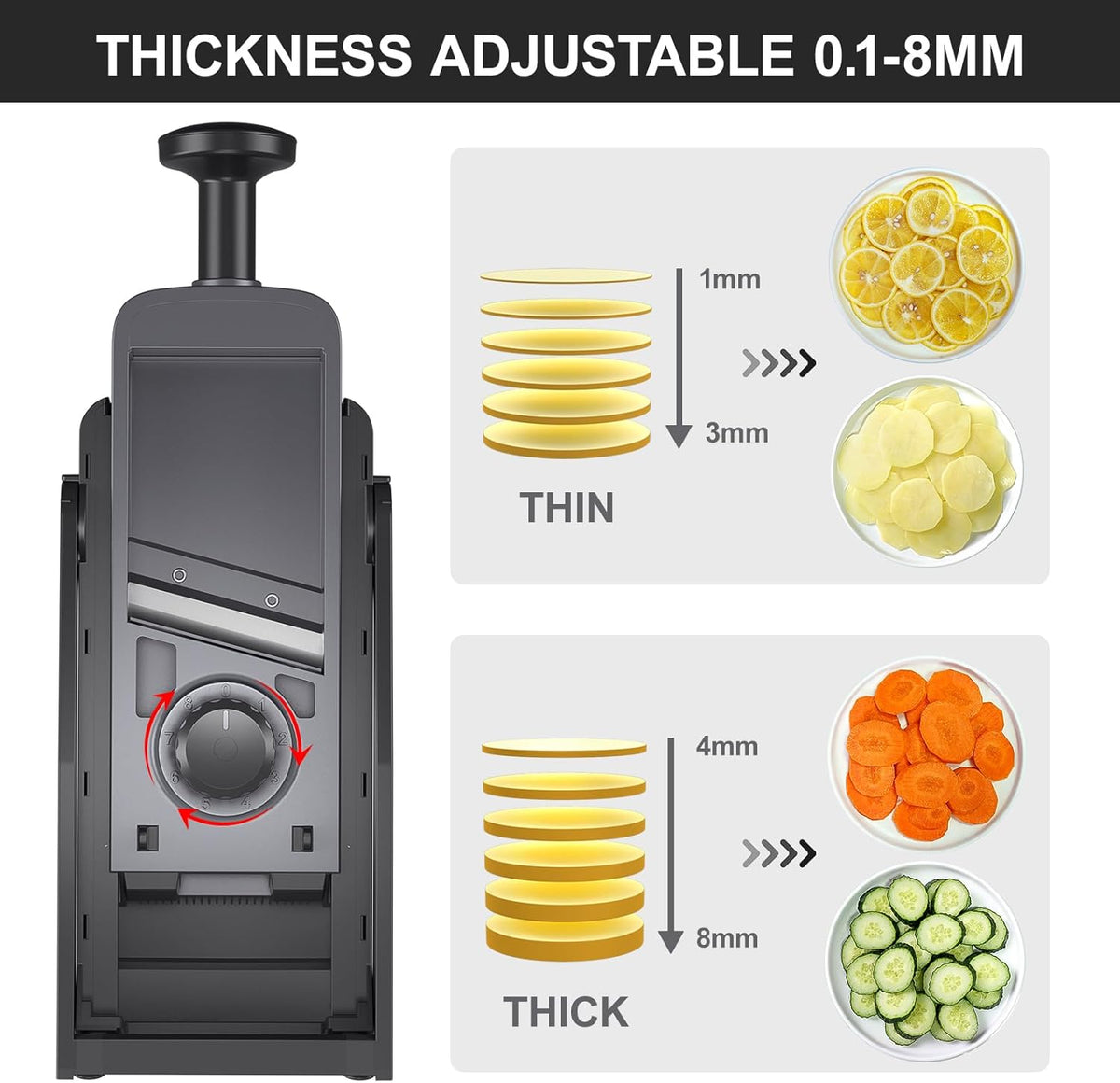 SupMaKin Safe Mandoline Slicer for Kitchen,Adjustable Potato Slicer 1-8 mm