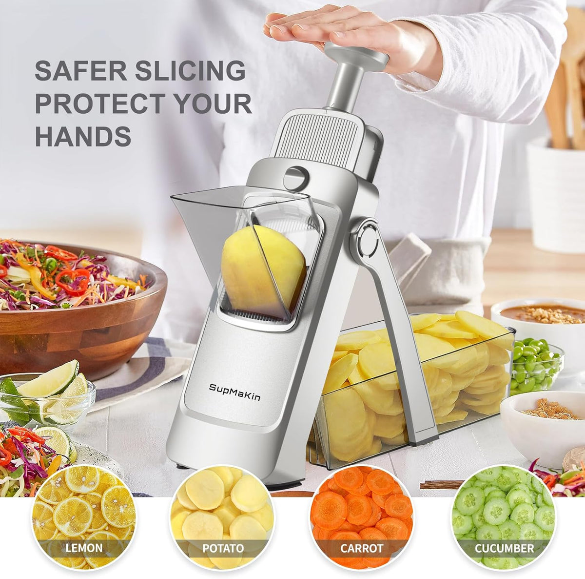 SupMaKin Safe Mandoline Slicer for Kitchen,Adjustable Potato Slicer 1-8 mm