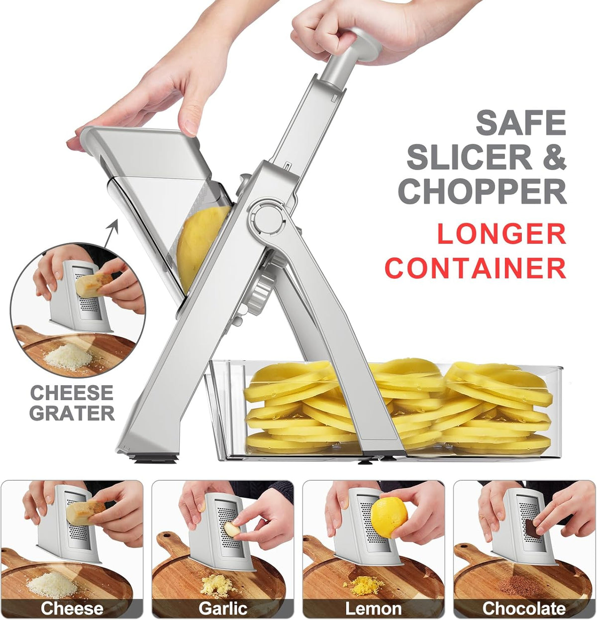 SupMaKin Safe Mandoline Slicer for Kitchen,Adjustable Potato Slicer 1-8 mm