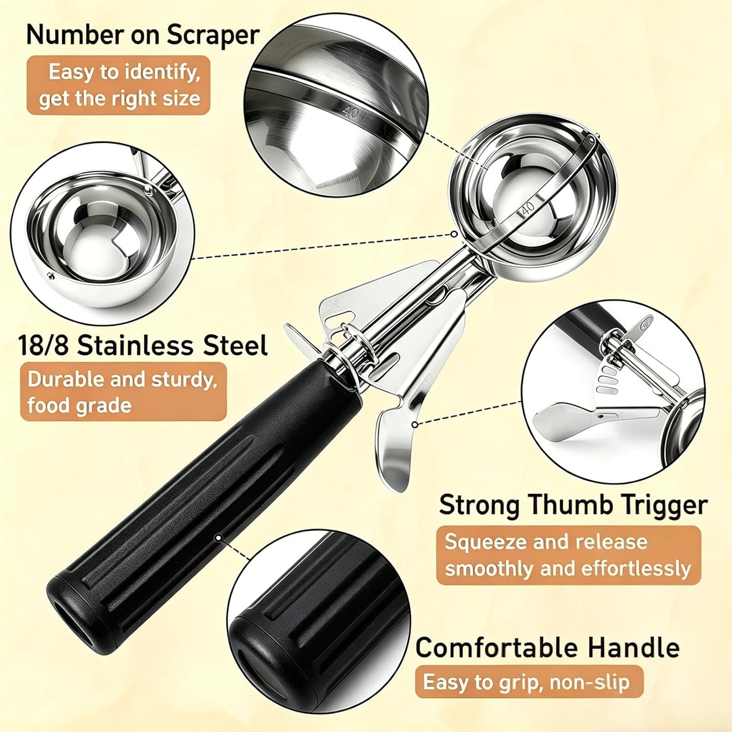 2 oz Scoop, Cookie Scoop for Baking, 2 oz Ice Cream Scoop with Trigger, #16 Disher, Portion Scoop, Blue Handle, Food Scoop for Ice Cream, Muffin, Cupcake Batter, Mashed Potato, Cookie Dough
