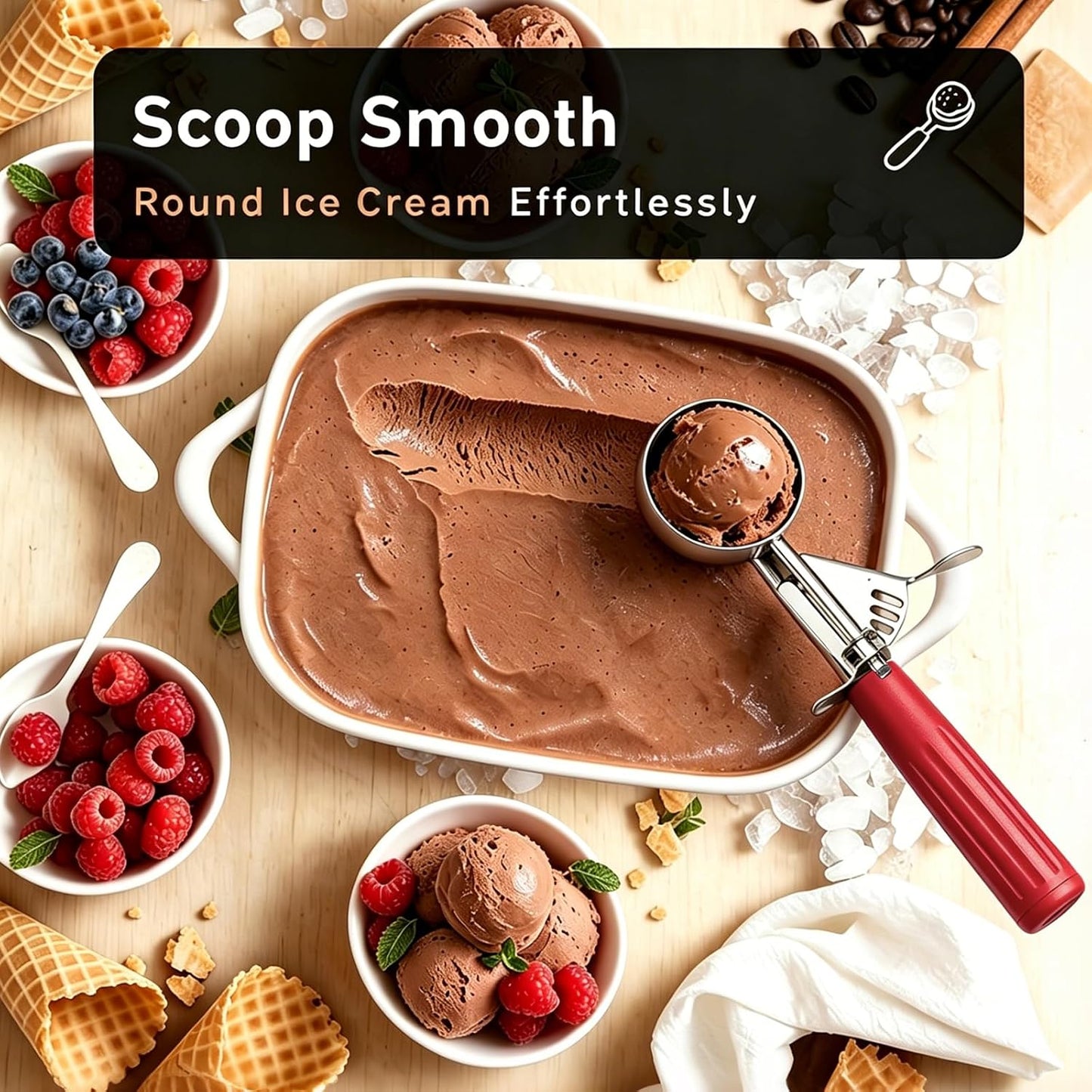 2 oz Scoop, Cookie Scoop for Baking, 2 oz Ice Cream Scoop with Trigger, #16 Disher, Portion Scoop, Blue Handle, Food Scoop for Ice Cream, Muffin, Cupcake Batter, Mashed Potato, Cookie Dough