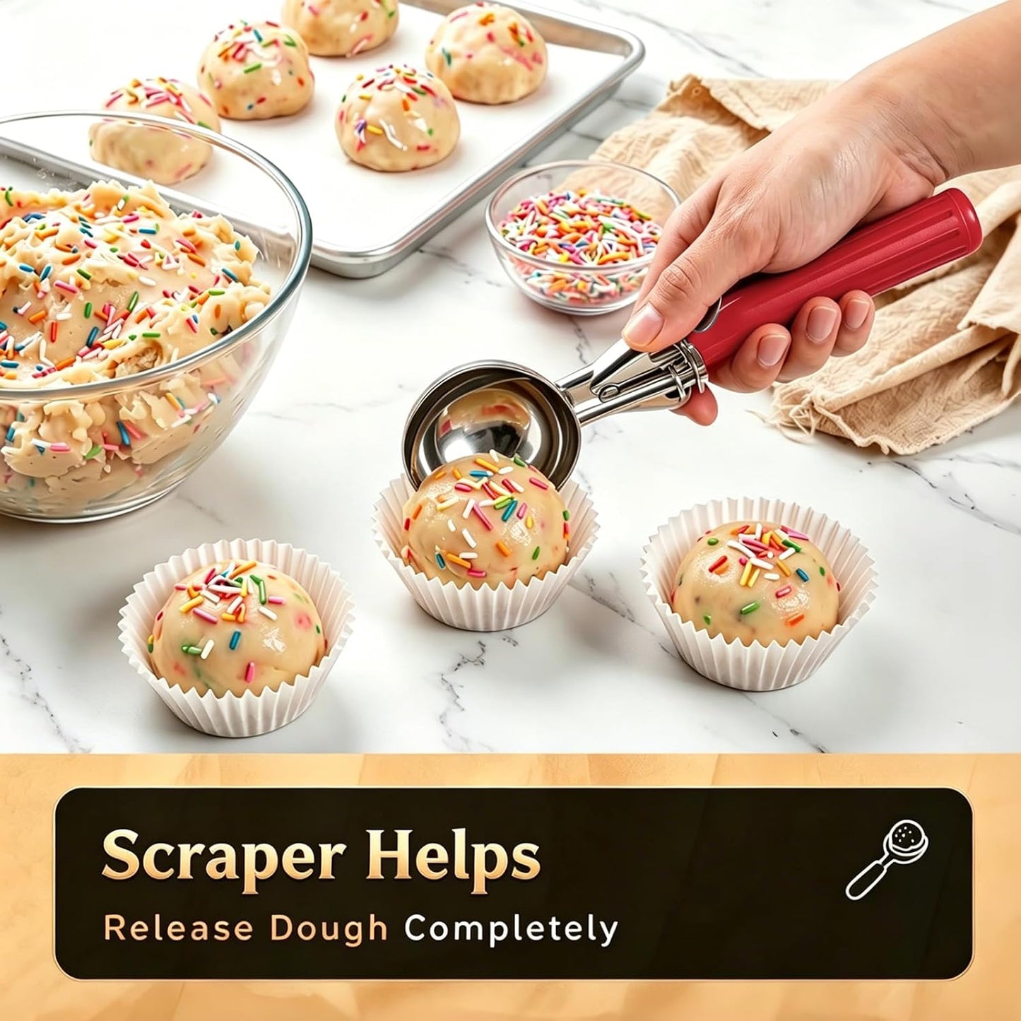 2 oz Scoop, Cookie Scoop for Baking, 2 oz Ice Cream Scoop with Trigger, #16 Disher, Portion Scoop, Blue Handle, Food Scoop for Ice Cream, Muffin, Cupcake Batter, Mashed Potato, Cookie Dough