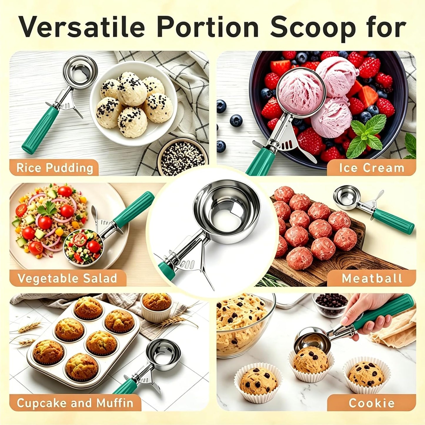 2 oz Scoop, Cookie Scoop for Baking, 2 oz Ice Cream Scoop with Trigger, #16 Disher, Portion Scoop, Blue Handle, Food Scoop for Ice Cream, Muffin, Cupcake Batter, Mashed Potato, Cookie Dough