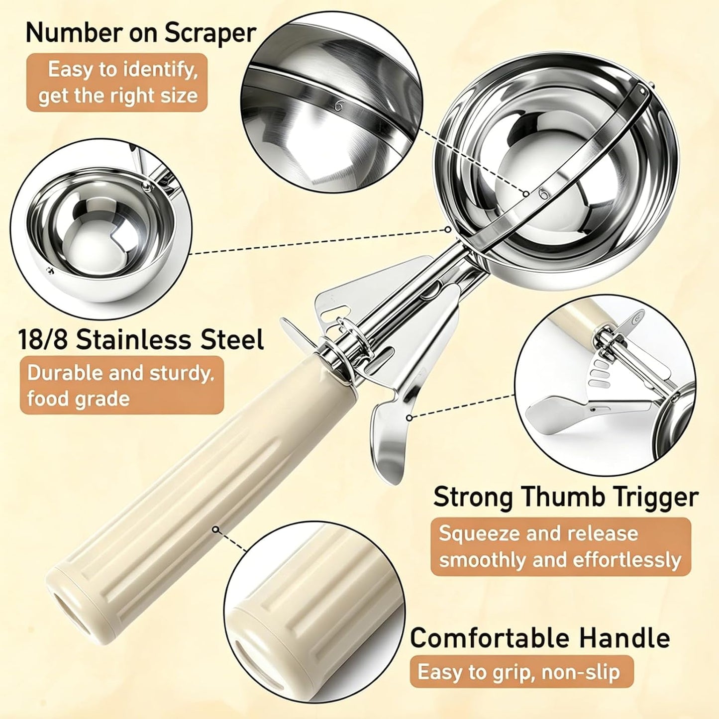 2 oz Scoop, Cookie Scoop for Baking, 2 oz Ice Cream Scoop with Trigger, #16 Disher, Portion Scoop, Blue Handle, Food Scoop for Ice Cream, Muffin, Cupcake Batter, Mashed Potato, Cookie Dough