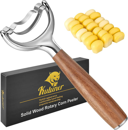 KULUNER Corn Stripper - Premium Rosewood Handle, Polished 304 Stainless Steel Blade, Easy Glide Corn Cob Peeler for Grilled Corn, Salad, Summer BBQ (Rosewood)