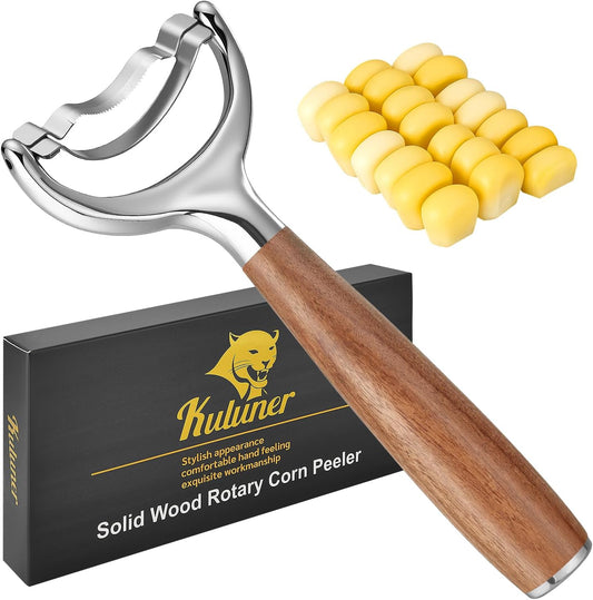 KULUNER Corn Stripper - Premium Rosewood Handle, Polished 304 Stainless Steel Blade, Easy Glide Corn Cob Peeler for Grilled Corn, Salad, Summer BBQ (Rosewood)