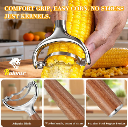 KULUNER Corn Stripper - Premium Rosewood Handle, Polished 304 Stainless Steel Blade, Easy Glide Corn Cob Peeler for Grilled Corn, Salad, Summer BBQ (Rosewood)