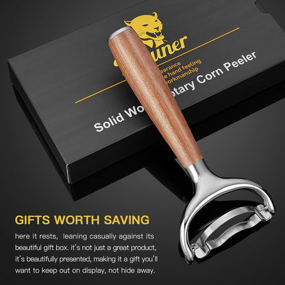 KULUNER Corn Stripper - Premium Rosewood Handle, Polished 304 Stainless Steel Blade, Easy Glide Corn Cob Peeler for Grilled Corn, Salad, Summer BBQ (Rosewood)