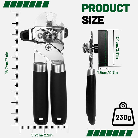Can Opener Multifunction Manual Can Opener Features Black Stainless Steel Construction Open Can Beer Bottle with Magnetic Function for Daily Kitchen Use Seniors and Arthritis Hands
