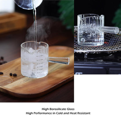 6 OZ Espresso Cups Double Shots Measuring Cup with Glass Handle, Clear
