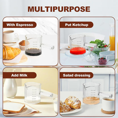 6 OZ Espresso Cups Double Shots Measuring Cup with Glass Handle, Clear