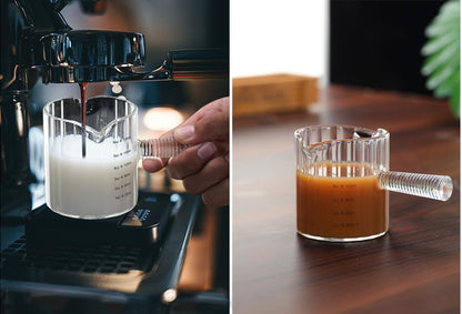 6 OZ Espresso Cups Double Shots Measuring Cup with Glass Handle, Clear
