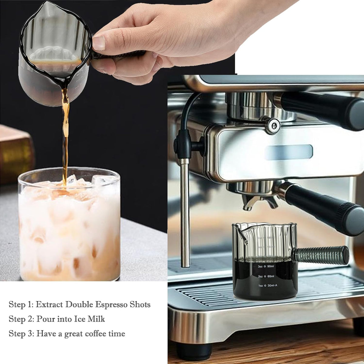 6 OZ Espresso Cups Double Shots Measuring Cup with Glass Handle, Clear