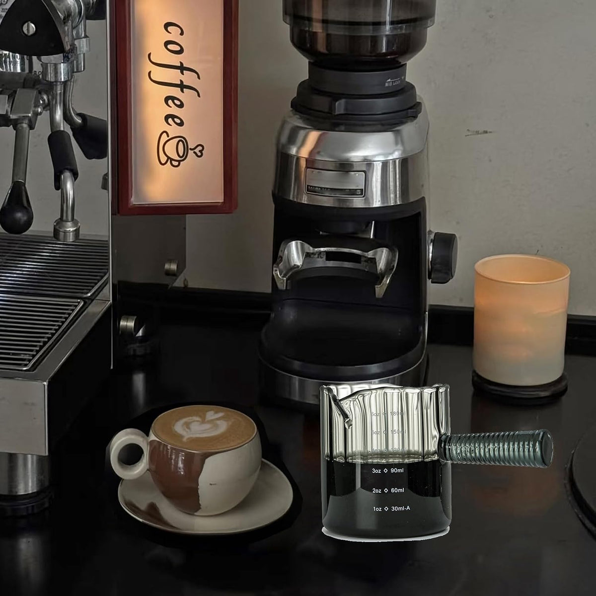 6 OZ Espresso Cups Double Shots Measuring Cup with Glass Handle, Clear